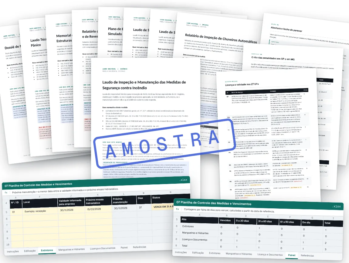 Capas reais dos modelos do plano Completo, páginas da matriz das 27 UFs e dos bônus e a planilha de vencimentos, com carimbo de amostra.