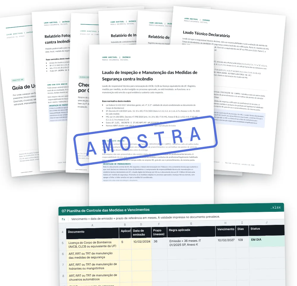 Capas reais do guia e dos modelos do plano Essencial e a planilha de vencimentos, com carimbo de amostra.